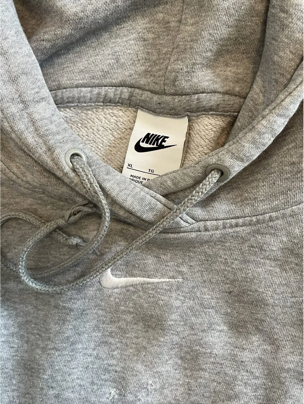 Nike Centered Swoosh Oversized Hoodie Gray Fleece Pullover Sweatshirt Men's XL